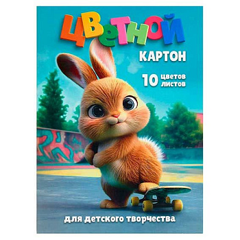 Картон цв. мелов. А4 10л.10цв. ФЕНИКС "Кролик на скейте" 73188 в папке