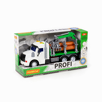 Автомобиль Профи лесовоз зелёный (инерц,свет,звук) в/к 96180 (Полесье)