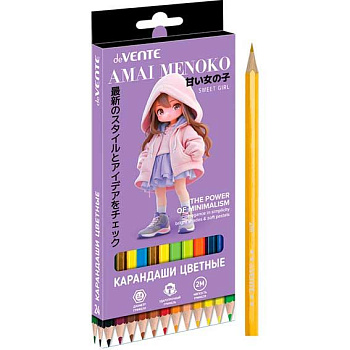 Карандаши 24цв. deVENTE "Amai Menoko" 5024618 шестигр.,2М,гриф.2,8мм,к/к