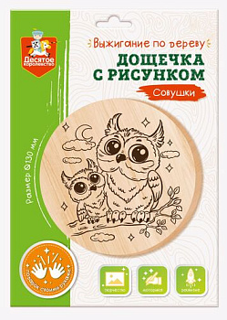 Дощечка д/выжигания Совушки (круг 130мм,конверт) 04728 (Дес.Кор.)