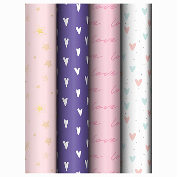 Упаковочная бумага глянц. 70*100см, MESHU "Love pattern", 80г/м2, ассорти 4 дизайна