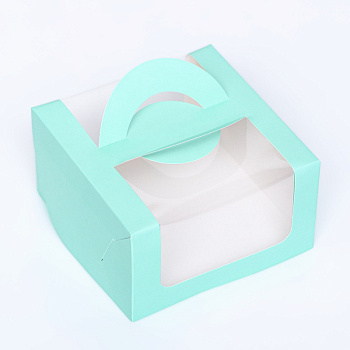 Коробка под бенто-торт с окном, мятный (14х14х8см) 9784529