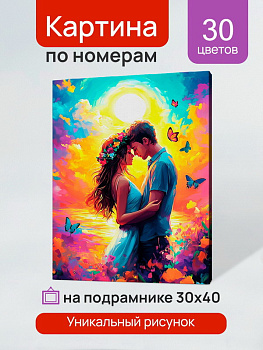 Холст с красками (30x40см) по номерам Пара в ярких красках (30цв) в/к ХК-3263