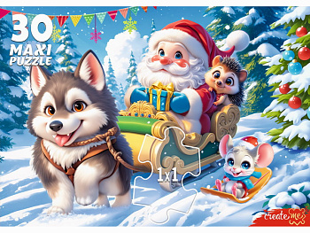 Макси-пазлы (30эл) Хаски и дед Мороз ПМ30-7580