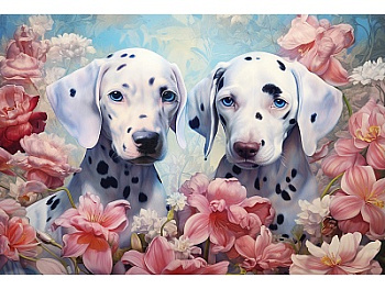 Алмазная мозаика классика квадратная (30х40см) (30цв) Далматинцы в цветах НД-0480