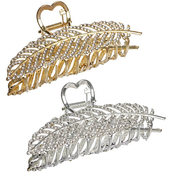 Заколка-краб для волос "AKS - DesignPRO", перо, цвет золото и хром, 11*5см 687-455