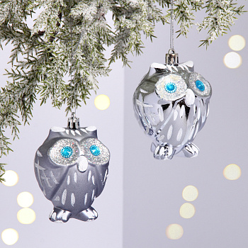 Елочные игрушки "Brilliant Owl" 8 см (набор 2 шт), Серебро