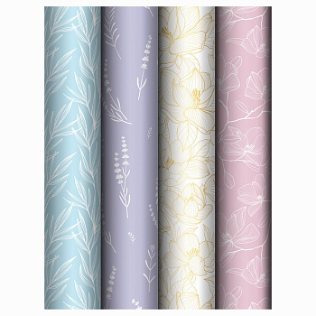 Упаковочная бумага глянц. 70*100см, MESHU "Flowers", 80г/м2, ассорти 4 дизайна