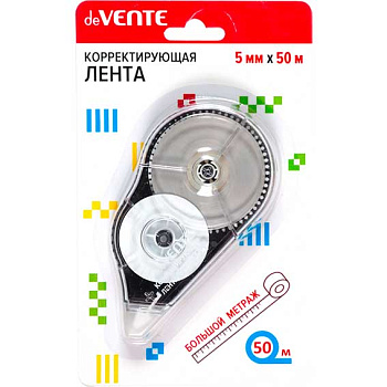 Коррект. лента deVENTE 5мм*50м 4062400 прозр.корп.с чёрн.,фронт.аппликат.с защ.к
