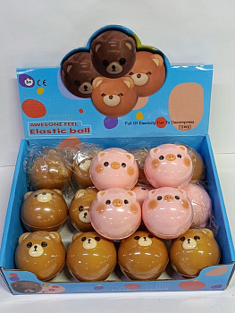 Игрушка-антистресс, Мяч-жамка, миша/хрюша C70592 (12шт/уп) Цена за шт