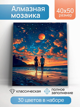 Алмазная мозаика классика (40х50см) Пара под звёздами с подрамником, полное заполнение (30цв) НД-128