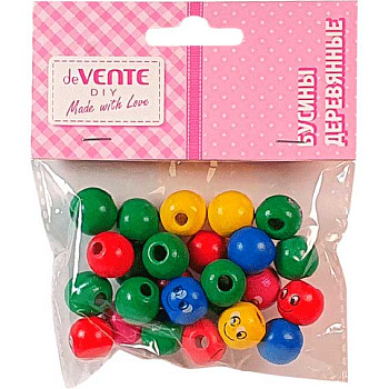Бусины deVENTE 8001018 дерев.,25шт,13*13мм,цв.асс.,пластик.пакет,е/подвес