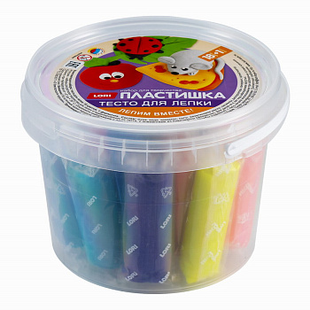 Тесто д/лепки Пластишка (18цв*24гр,ведёрко с ручкой+формочка) Тдл-045 (Колорит)