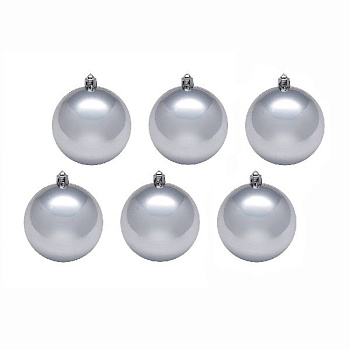 Набор шаров 8см (6шт) пластик блест,серебр,в/п ЕК0075