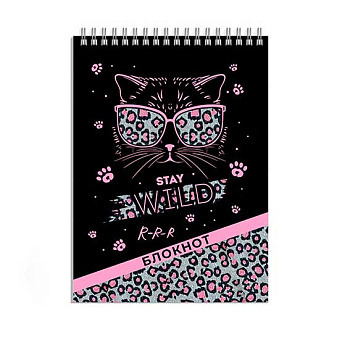 Блокнот А7  40л. ФЕНИКС спираль "Стильная киса" 62964 выб.уф-лак,глиттер,блок-оф