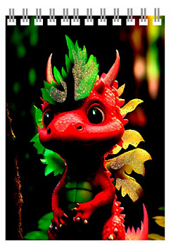 СБ Блокнот А6  40л. (верх.спираль) "Красный дракон" клетка,выб.лак,глит.