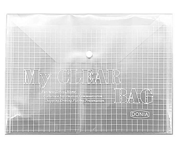 Папка-конверт на кнопке А4 INTELLIGENT "Clear" DJ-399 прозр.тон.в клетку,пластик.,180мкм,асс.