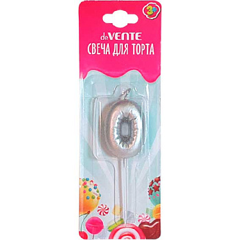 Свеча-цифра д/торта "0" deVENTE "Воздушный шарик" 9060013 4,2*3,0*1,4см,серебр.,