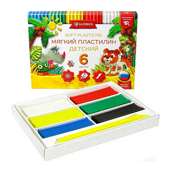 Пластилин мягкий  6цв., 90гр. ГЛОБУС "Классический" ПЛ6Д