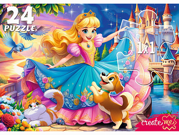 Макси-пазлы  (24эл) Принцесса с кошкой и щенком УК24-0212