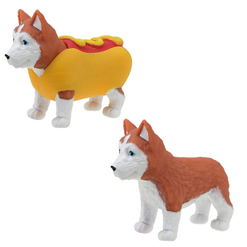 1TOY Прокачка для собачки серия 3, Хаски-хот-дог, тянущаяся собачка в костюмчике 10см, пакет с окном