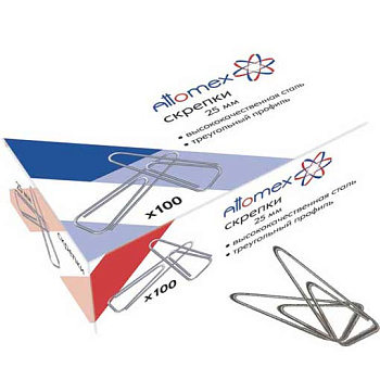 Скрепки 33мм 100шт. ATTOMEX 4135306  оцинк., треуг. с загнут. краем, к/к